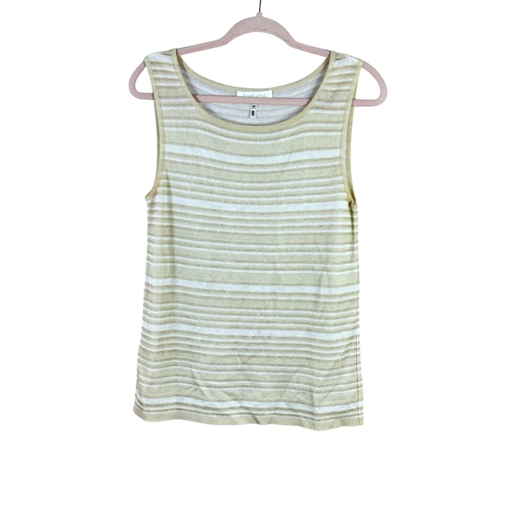 ESCADA womens size M (40) gold white striped knit sleeveless tank